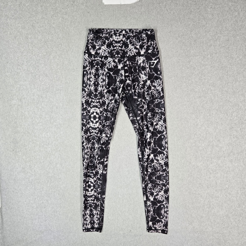 Gymshark Women Activewear Pants S Black Geometric Running Legging Logo Slim